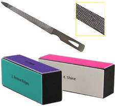 4.5 Inch Stainless Steel Triple Cut Nail File 3 Pack plus one Shining Block