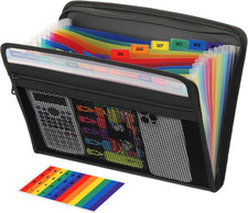 Carpeta Acordeon 13 Bolsillos con Cierre y Bolsa Frontal Tama�o Carta A4 Negra