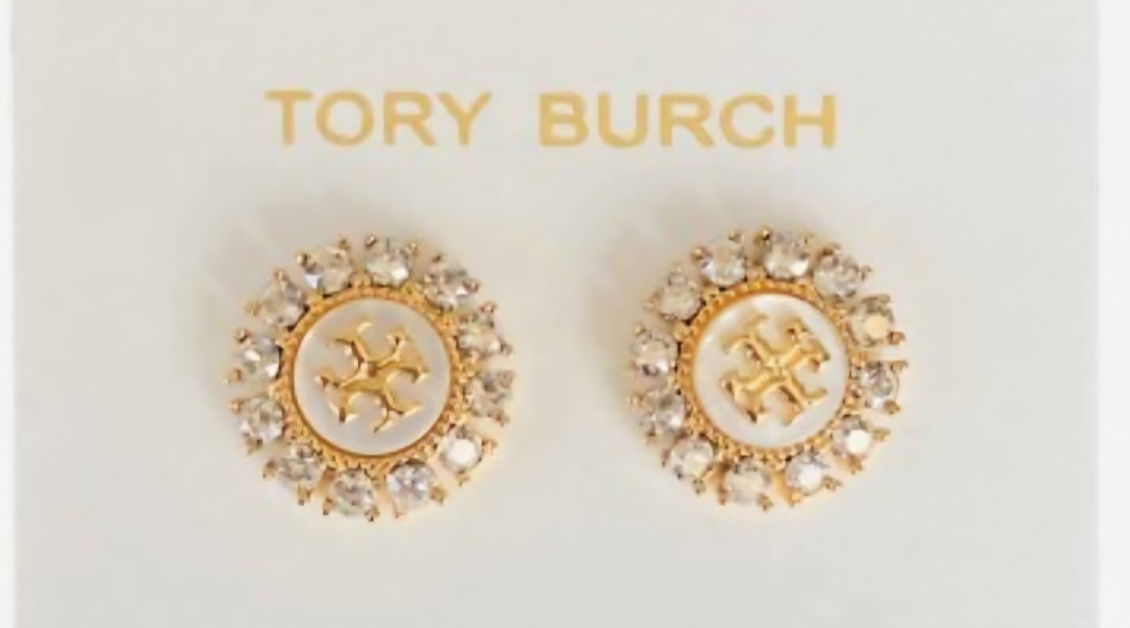 Tory Burch Gold Tone Crystal Cluster Stud Earrings Round White Lobe Fashion