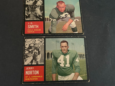 1962 Topps Football J.D. Smith #122  & Jerry Norton #146...VG to VG+..Ships Free