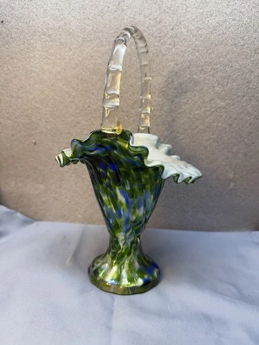 Fenton 11” Green And Blue Basket