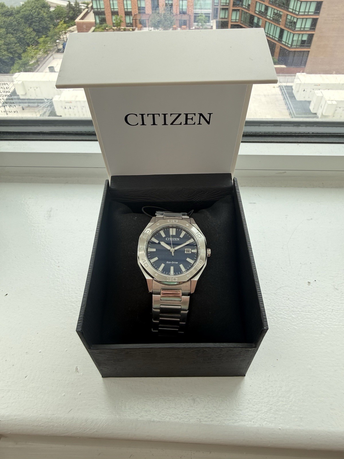Citizen Eco-Drive Men's 41mm Blue Textured Dial Date SS Bracelet Watch w/ Box