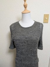 USED CHANEL SHORT-SLEEVE KNIT DRESS, COLOR 40, GRAY GOOD