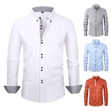 Mens Dress Shirts Formal Business Long Sleeves Elastic Casual Dress Shirts Tops