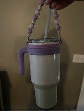 Purple Pink White Beaded Keychain Wristlet Strap Handle w/ Silver Clasp