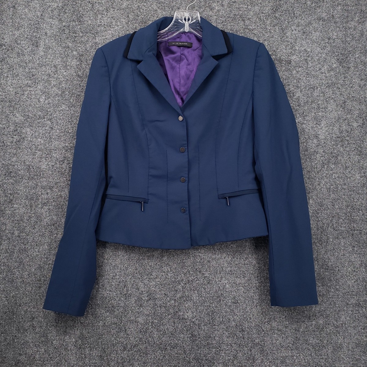 Elie Tahari Blazer Womens Blue Single Breasted Lined Suit Jacket