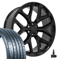5904 Black 26 Inch Snowflake Rims 29530 Tires Tpms Set Fit Gmc Chevy Cadillac 5904 Black 26 Inch Snowflake Rims 29530 Tires Tpms Set Fit Gmc Chevy Cadillac