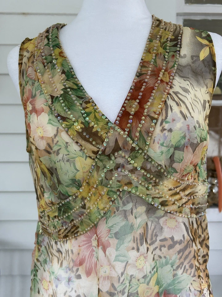 Y2k vintage floral animal print rhinestone silk tank top ECI New York size small - Image 3 of 4