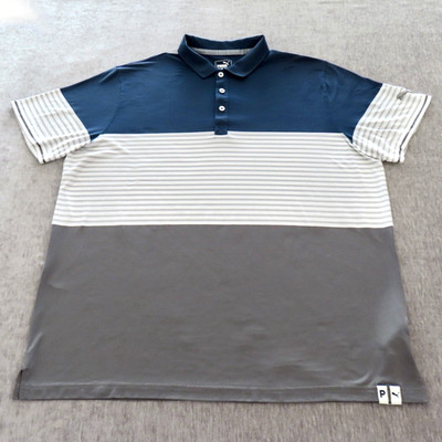 Puma Golf Polo Shirt Mens XXL 2XL Blue Gray Striped Performance Short Sleeve