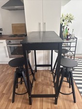 Black High Table With 4 IKEA Bar Stools Black