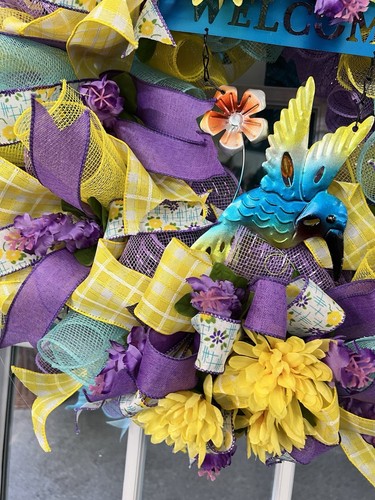 Welcome Hummingbird Summer Custom Handmade Wreath - Picture 3 of 3