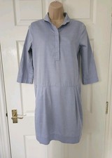 COS Blue Shirt Dress UK Size 8 100% Cotton Midi Minimalist Pockets Summer
