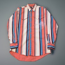 Vintage Wrangler Brushpopper Multicolor Vertical Stripe Pearl Snap Shirt Medium