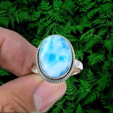 Blue Larimar Ring 925 Sterling Silver Statement Ring Women Ring Handmade Jewelry