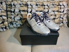 CHANEL Metallic Silver Crackled Leather CC Trainer Lace-Up Sneakers - SZ 44