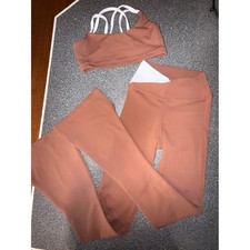 Five Dance-wear 2 Piece Brown and White Bra Top and Pants Size Youth X-Large