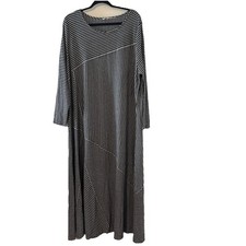 Soft Surroundings RYLEY Grey Black Striped Maxi Dress Ribbed Stretch Size 2X