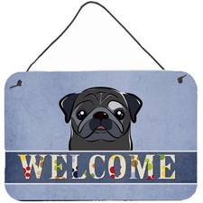 Carolines Treasures BB1449DS812 Black Pug Welcome Wall and Door Hanging Prints