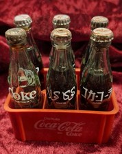 Vintage Miniatur Coca Cola 6 Glasflaschen in Kiste Sample Vintage Mexiko Mini