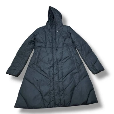 Eileen Fisher Down Puffer Coat Black Full Zip Hooded Winter Outdoor Women's XS