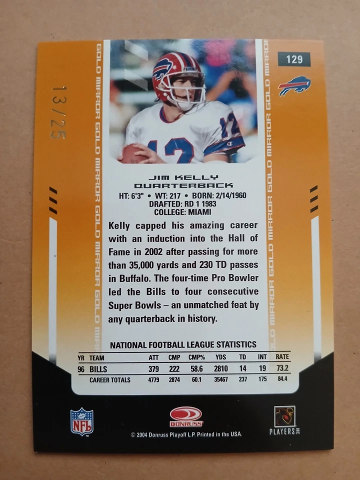 2004 Leaf Certified Materials Mirror Gold #129 Jim Kelly 13/25 - Image 2 of 2