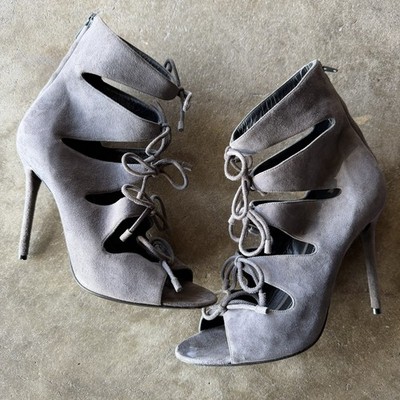 38 / US 8 Balenciaga Suede High Heels Gladiator Lace Up Sandals Smokey Charcoal 