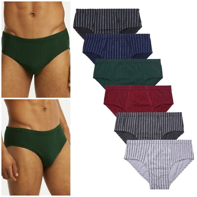 Men's ULTRA Cotton Knocker Bikini Brief Underwear Assorted Color (6 Pack) Stripe