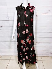 Woman Within Womens Dress Size 22W Black Floral Button Up Pockets Sleeveless