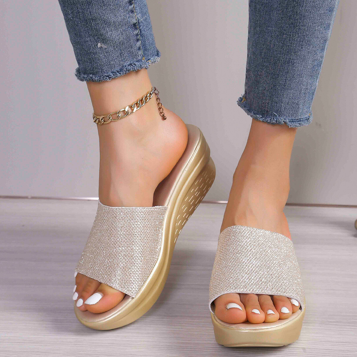 PANTOFOLA D’ORO Ciabatte donna estive punta aperta zeppa tacco alto sandali comodi scarpe plateau