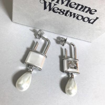 Vivienne Westwood Earrings Pierce Pearl Padlock Silver NO BOX