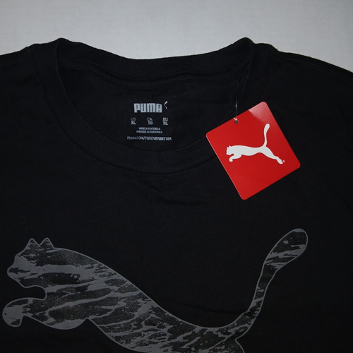 Puma Black Mens Size XL Grey Gray Graphic Logo Short Sleeve Tee T-Shirt - Picture 3 of 4