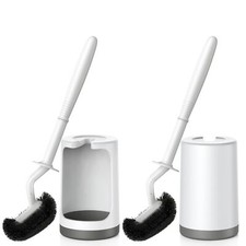 Toilet Bowl Brush Holder Set Curved Design With Holder For Deep Cleaning Under