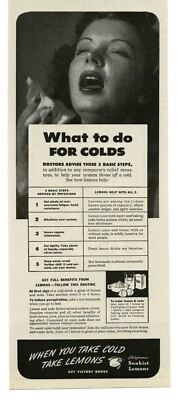 #ad 1945 Sunkist Lemons Lemon amp; Soda For Colds WWII Vintage Print Ad 1 $8.95