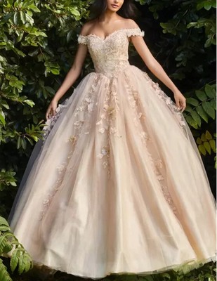 Elegant Champagne Wedding Dresses Beaded Corset Lace Applique A-line Bridal  Gown | eBay