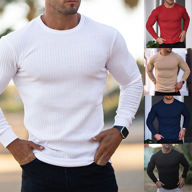 Mens New Fashion Round Neck Fit Thin Sweaters Long Sleeve High Quality Top  T | eBay