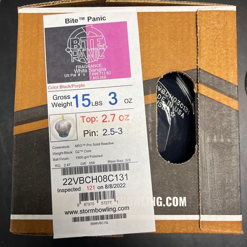 Storm Bite Panic 15 Pfund Neu im Karton Bowlingball! Kostenloser Versand! Ungebohrt! - Bild 2 von 4