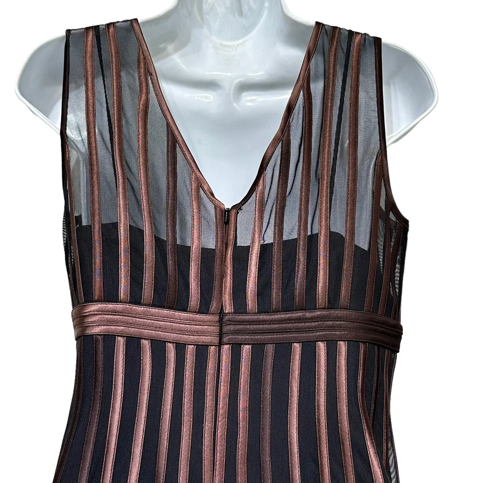 JS Collections Black Brown Sheer Striped Cocktail Dress Size 6 Sleeveless - Image 4 of 4