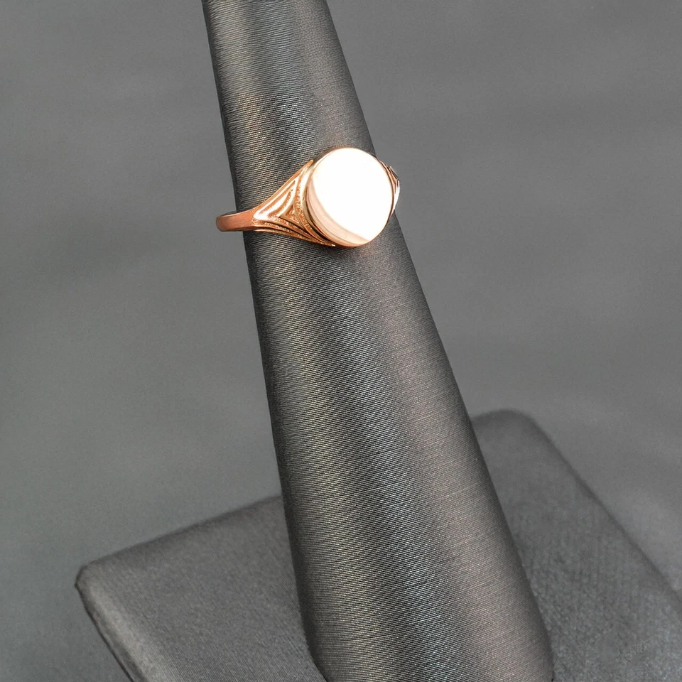 Polished Gold Baby Signet Ring Classic Round Design | 10k 14k Yellow White Rose - Image 4 of 4