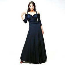 NEW Evanese Women's  Large Navy Blue Elegant Long Dress 3/4 sleeve D6635