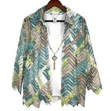 Alfred Dunner 3-Piece MEDIUM Green Formal Blouse Shirt Top Tropical Dinner Comfy