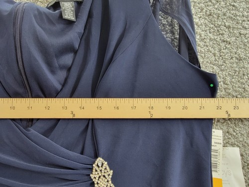 R & M Richards Plus Size Embellished Chiffon-Cape Dress Womens 16W Navy Back Zip - Picture 5 of 15