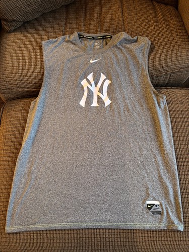 Nike BSBL Mens Dri Fit MLB New York Yankees Sleeveless T-Shirt Gray Lg - EUC!