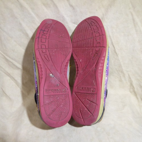 🩰 Sperry Top Sider Boat Shoe 8.5 M Natural Tan Leather w/ Pink & Blue Sequins - Picture 10 of 15
