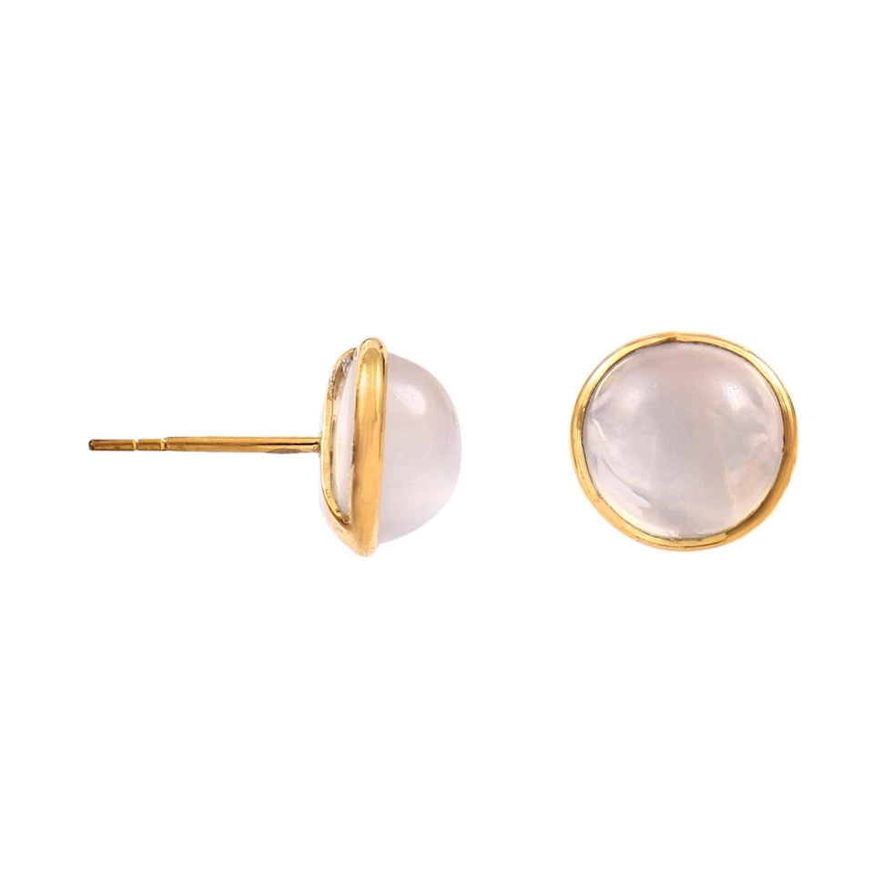 Natural Round Cabochon Moonstone Earrings in 18k Solid Yellow Gold For Women - Image 3 of 4