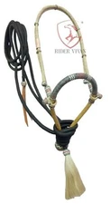 Horse Bosal Set 40 Plait, Western Bosal Rawhide Natural/Black, 12" Bosal set.