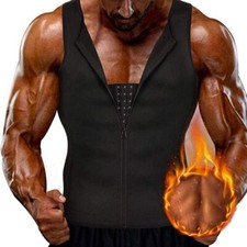 Men's Neoprene Tummy Control Body Shaper Sauna Sweat Tank Top Zipper Shapewear