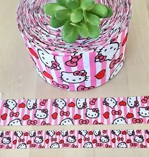 7/8, 1.5 & 3" (1 YD) Hello Kitty Grosgrain Ribbon Valentine Pink Hearts