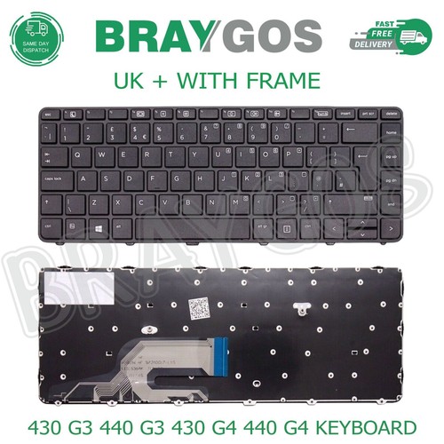 For HP Probook 430 G3 440 G3 430 G4 440 G4 UK Layout Laptop Keyboard With Frame