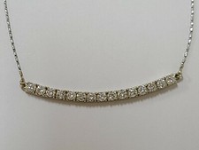 14k White Gold Diamond Bar Necklace 2.65 carat Diamonds 18" Long Chain