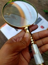 Antique Brass Mother Of Pearl Magnifying Glass Map Reading Magnifier Glass